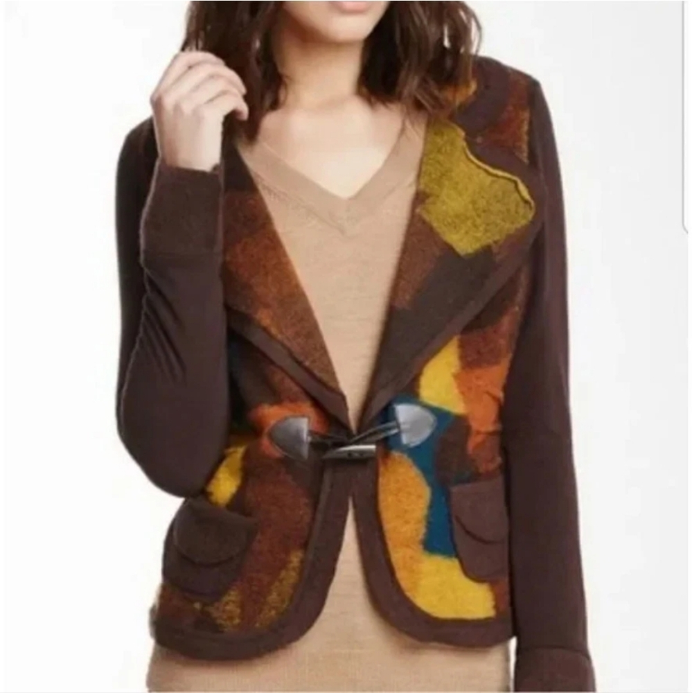 Insight Wool Blend‎ Patchwork Sweater Knit Blazer Cardigan Jacket Size 10 Medium